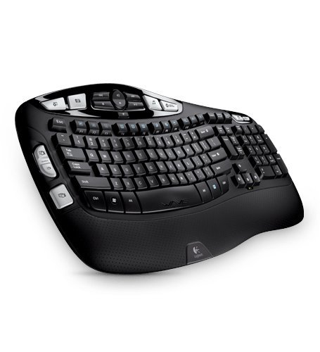 Logitech K350 Ergonomische Kabellose Tastatur, 2.4 GHz Verbindung via USB-Empfänger, 17 Programmierbare Multimedia-Tasten, 3-Jahre Batterielaufzeit, Handballenauflage, Deutsches QWERTZ-Layout-Schwarz